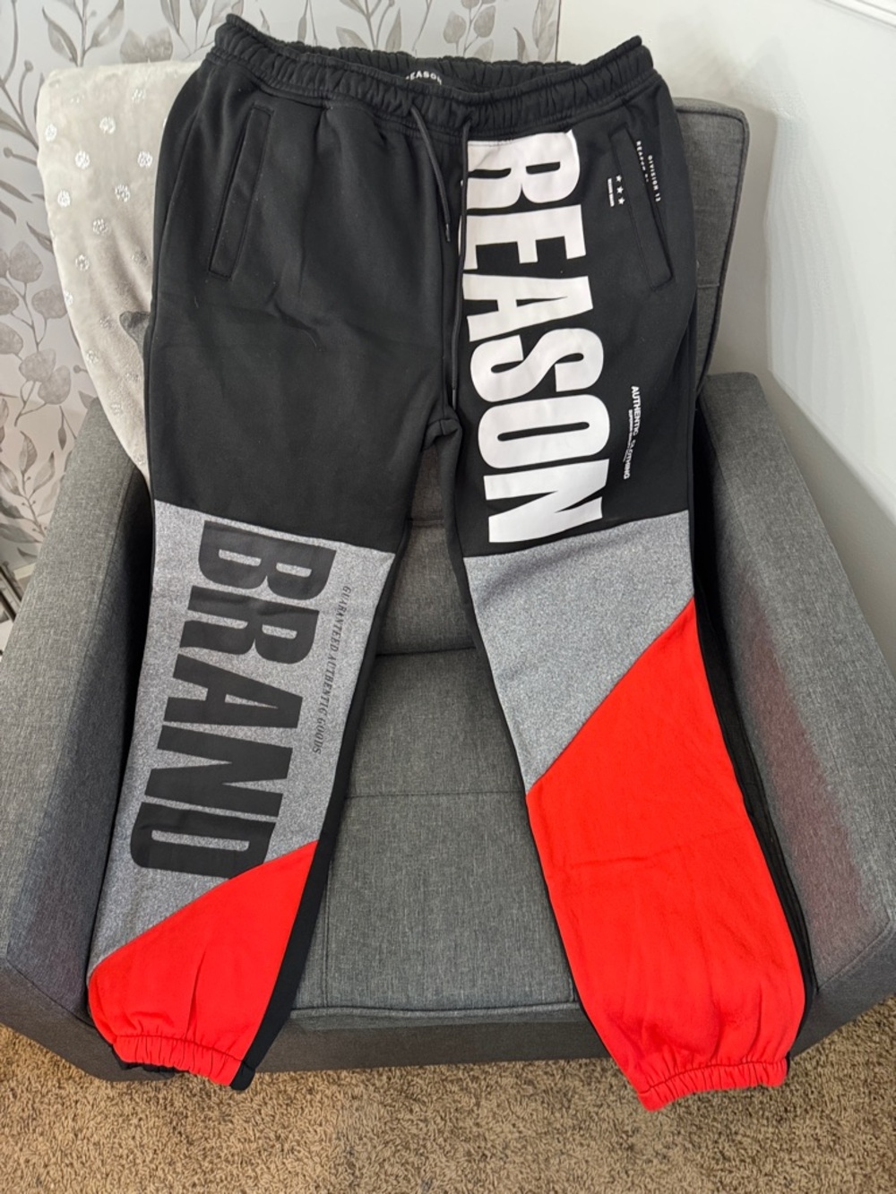 Reason Men's Black, Gray & Red Colorblock Joggers